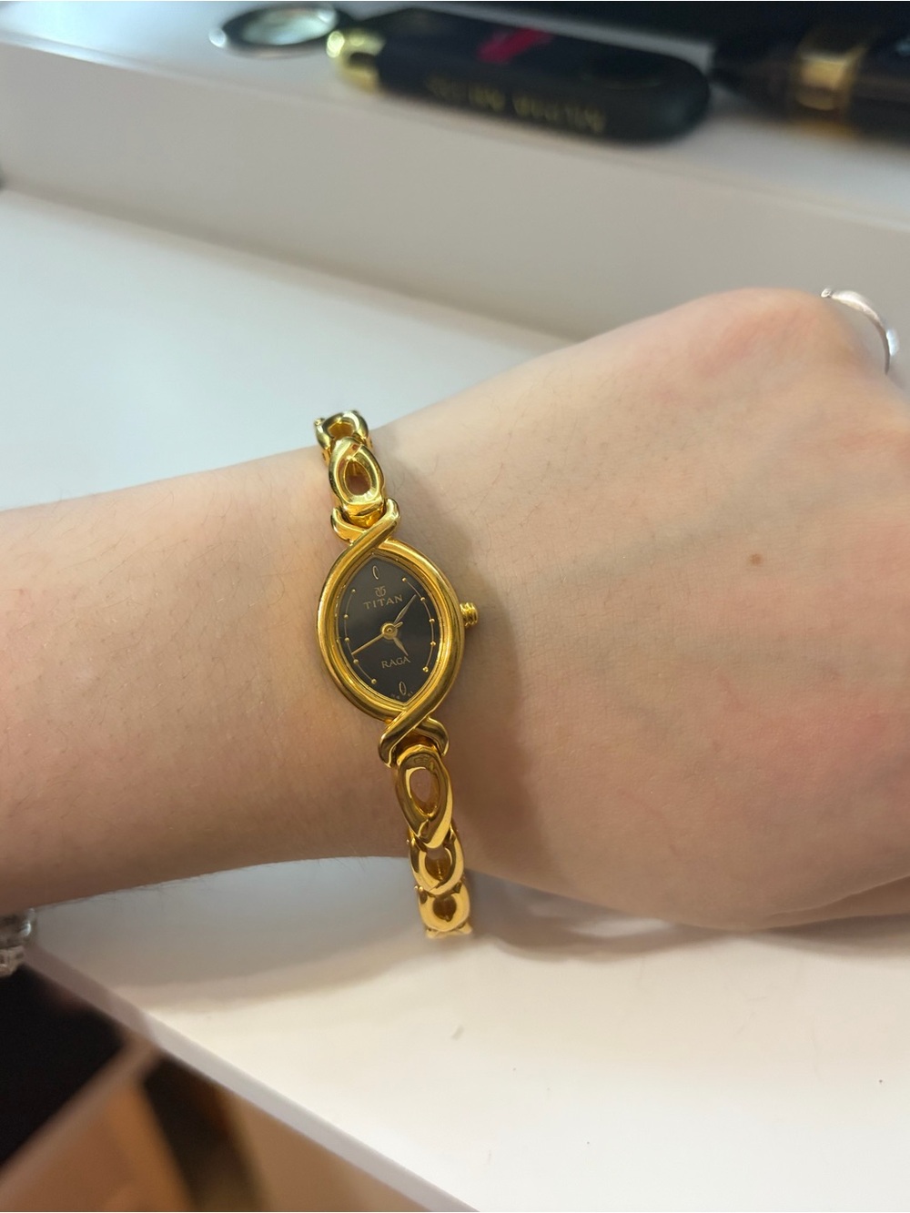 Women's Gold-Tone Bracelet Watch with Black Dial